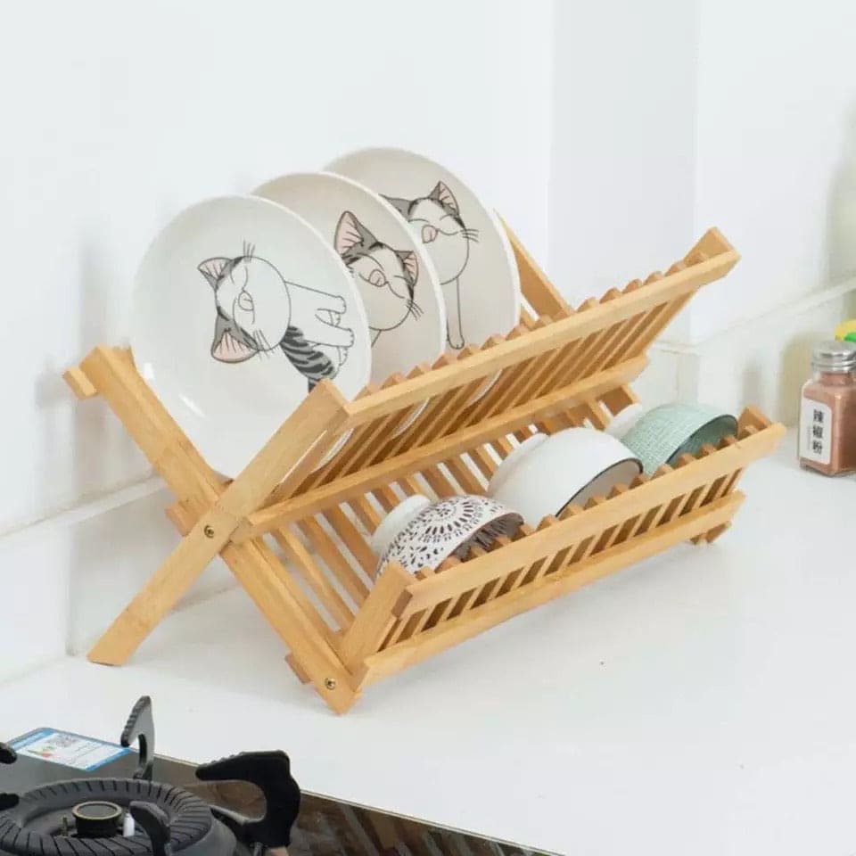 Kitchen Dish Drain Rack Storage Organizer, Natural Bamboo Storage Rack, Display Stand Drainer Holder Kitchen Dish Drain Rack Storage Organizer, Natural Bamboo Storage Rack, Display Stand Drainer Holder